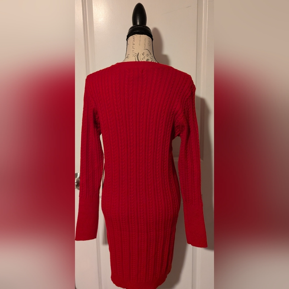 Woman's Red Cable Knit Sweater Dress